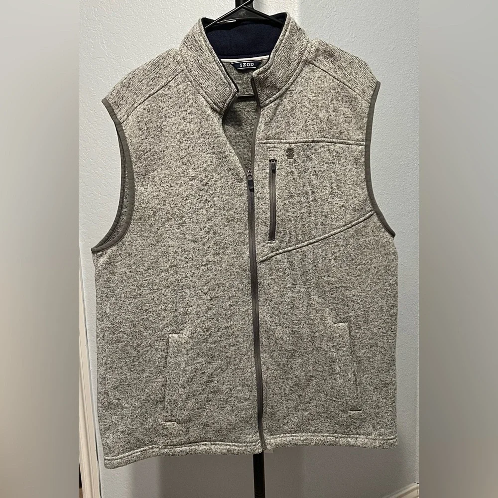 Izod Men's Gray Full Zip Sweater Vest EUC